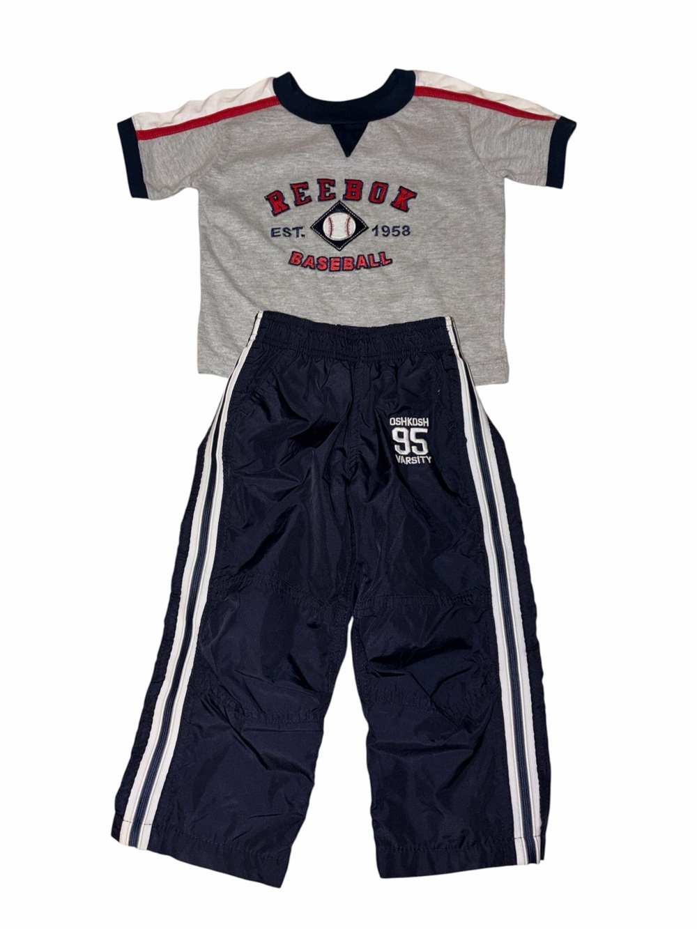 Vintage 90s Reebok Baseball Tee Navy Oshkosh B'gosh Windbreaker Pant 2T Active